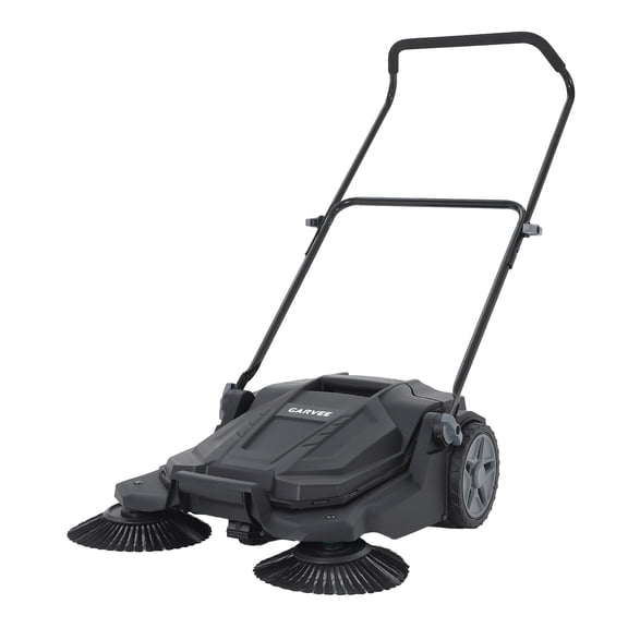Walk-Behind Hand Push Floor Sweeper, 25.6 in Sweeping Width Manual Non-Electric, 5-Gallon Waste Container, Adjustable Folding Handle for Garage, Workshop, Driveway, Patio