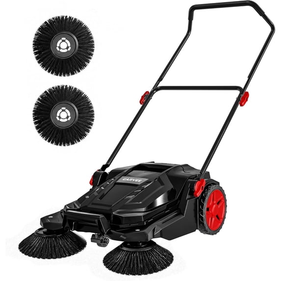 Walk-Behind Hand Push Floor Sweeper, 25.6 in Sweeping Width Manual Non-Electric, 5-Gallon Waste Container, Adjustable Folding Handle for Garage, Workshop, Driveway, Patio