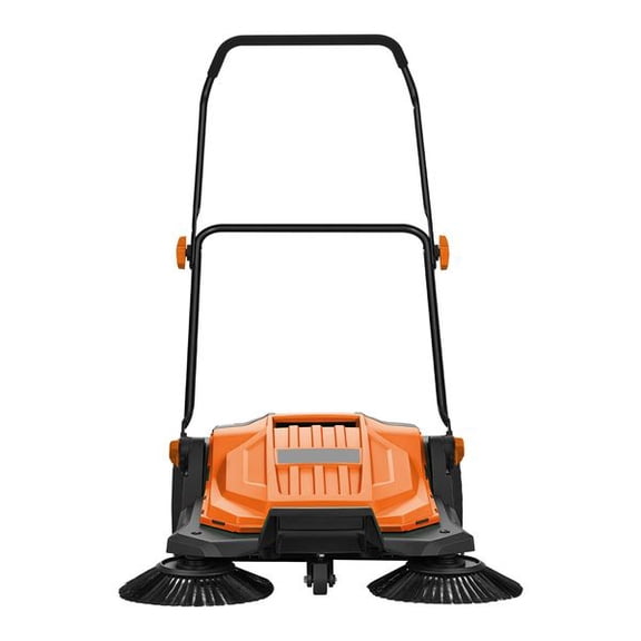Walk-Behind Hand Push Floor Sweeper, Manual Floor Sweeper Non-Electric with 25.6" Sweeping Width, 5 Gallons Waste Container & Adjustable Folding Handle for Yards Walkways Patios Garages - Orange