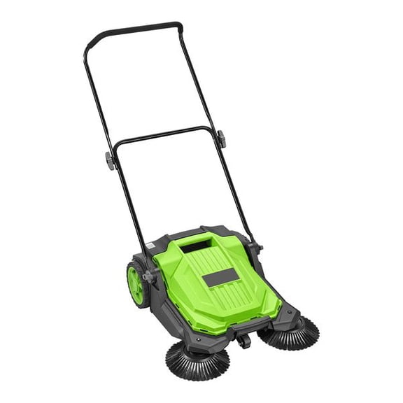 Walk-Behind Hand Push Floor Sweeper, Manual Floor Sweeper Non-Electric with 25.6" Sweeping Width, 5 Gallons Waste Container & Adjustable Folding Handle for Yards Walkways Patios Garages - Green