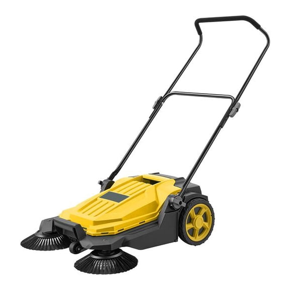 Walk-Behind Hand Push Floor Sweeper, Manual Floor Sweeper Non-Electric with 25.6" Sweeping Width, 5 Gallons Waste Container & Adjustable Folding Handle for Yards Walkways Patios Garages - Yellow