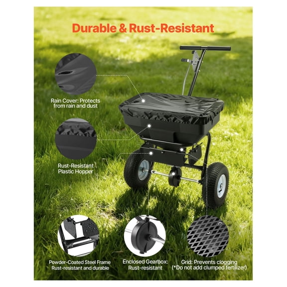 Walk Behind Spreader 12ft, 130lbs Capacity Broadcast Spreader, 13 Inch Tires, Adjustable Flow Control, Lawn Spreader for Fertilizer Seed Ice Melt
