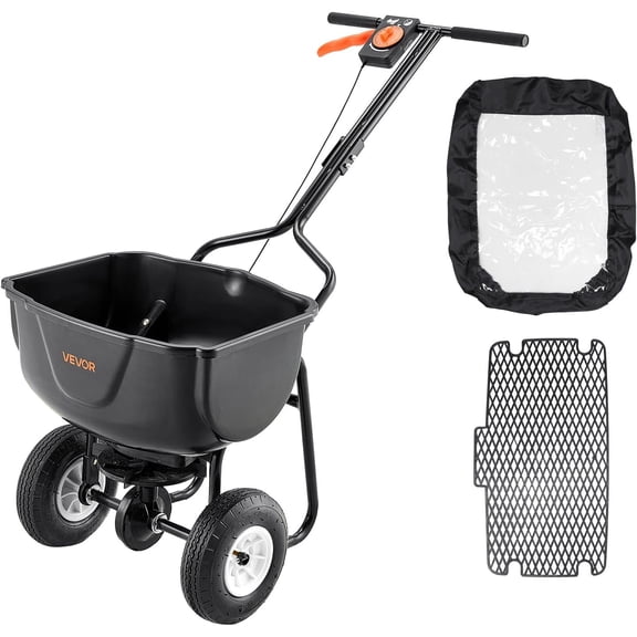 Walk Behind Spreader, 60LBS Capacity, Push Spreader with Hopper Grate, 0-9.8 ft Spreading Width, 8 in All Terrain Pneumatic Tires, Garden & Lawn Broadcast Spreaders, for Seed, Fertilizer