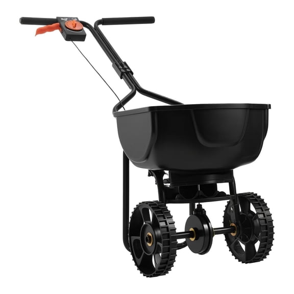 Walk Behind Spreader 9.8ft, Push Broadcast Spreader with 10 Tires, 15lbs Capacity, Adjustable Flow for Lawn Fertilizer Seed, Small Home Use