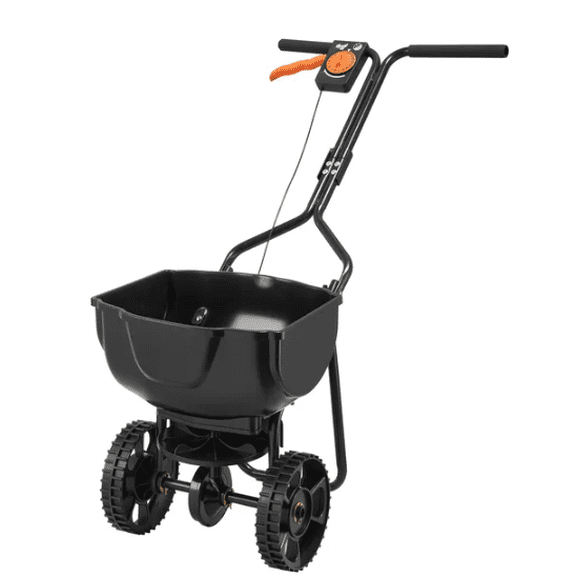 Walk-Behind Spreader, 9.8ft Spreading Width, Push Broadcast Spreader with 10" All-Terrain Tires, Adjustable Flow Control, 15lbs Capacity Hopper, Lawn Spreaders for Fertilizer Seed Small Home Use