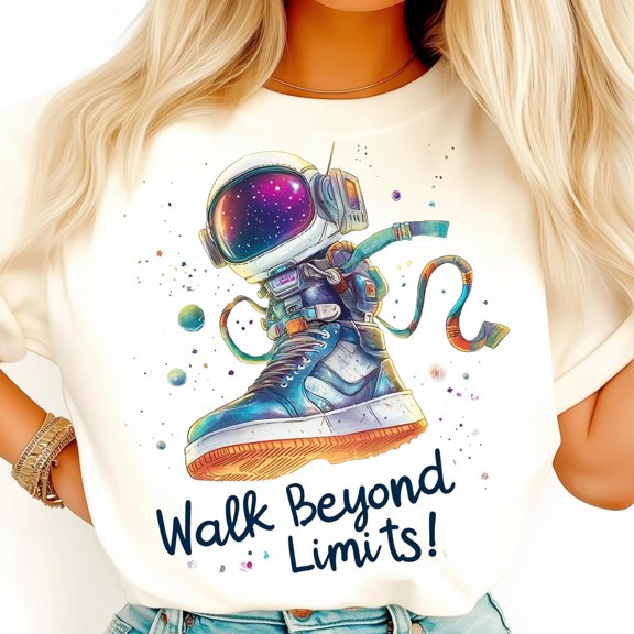 Walk Beyond Limits Shirt, Astronaut Sneaker Shirt, Space Adventure , Cosmic Sneaker, Outer Space Shirt