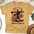 thumbnail image 1 of Walk By Faith Christian Western Cowboy Boots and Cross T-Shirt, Gold, Size L, 1 of 6