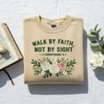 thumbnail image 1 of Walk By Faith Not By Sight Embroidered Sweatshirt, 2 Corinthians 5:7 Christian Flower Crewneck, Religious Scripture Gift, 1 of 4
