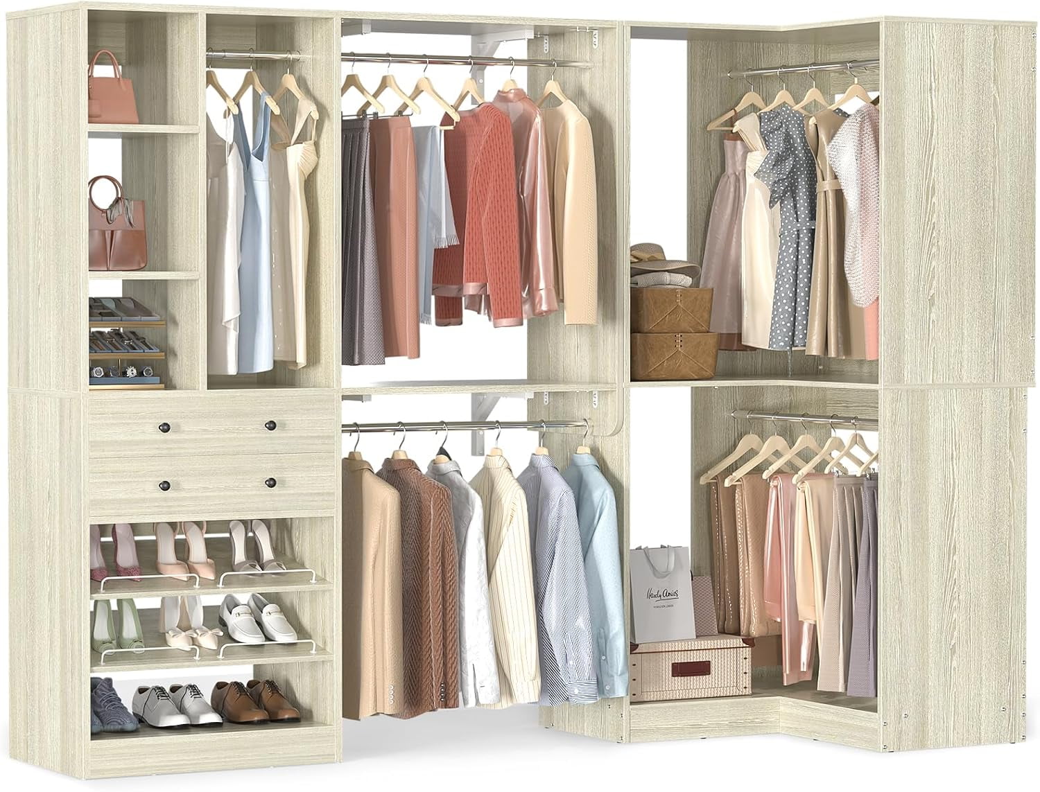 Walk In Closet System with Corner, iSunirm 90.5'' Closet Organizer ...