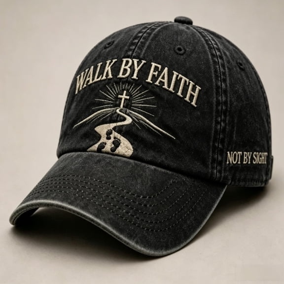 Walk by Faith Embroidered Cotton Baseball Cap, Adjustable Curved Brim Trucker Hat, Faith Inspired Motivational Hat for Outdoor Hiking Travel Daily Wear