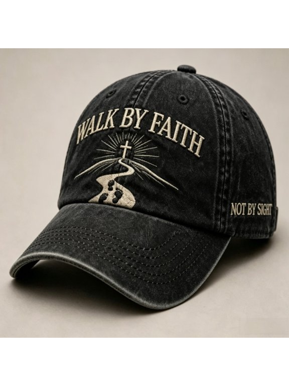 Walk by Faith Embroidered Cotton Baseball Cap, Adjustable Curved Brim Trucker Hat, Faith Inspired Motivational Hat for Outdoor Hiking Travel Daily Wear