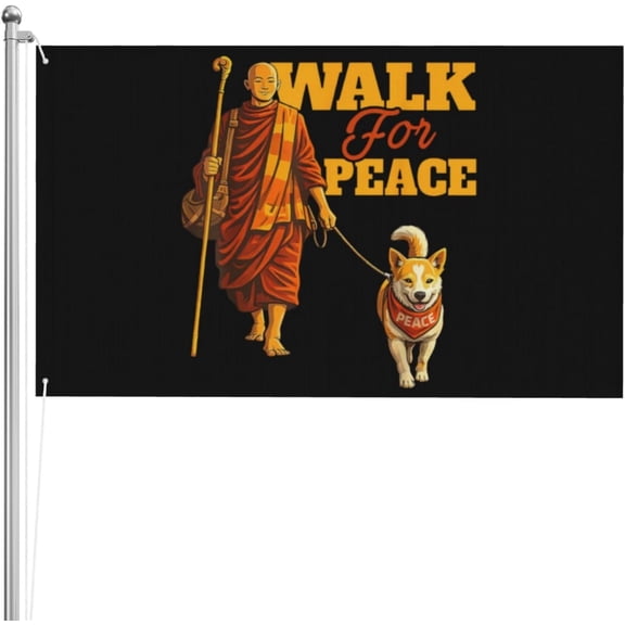 Walk For Peace Monks With Aloka Dog 3x5 Ft Flags Double-Sided Flags High Definition Printing Weather Resistant Sports Festivals