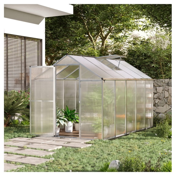 Walk-In Greenhouse 10x6ft Polycarbonate - Winter Garden, Plant Protector with Vent & Rain Gutter