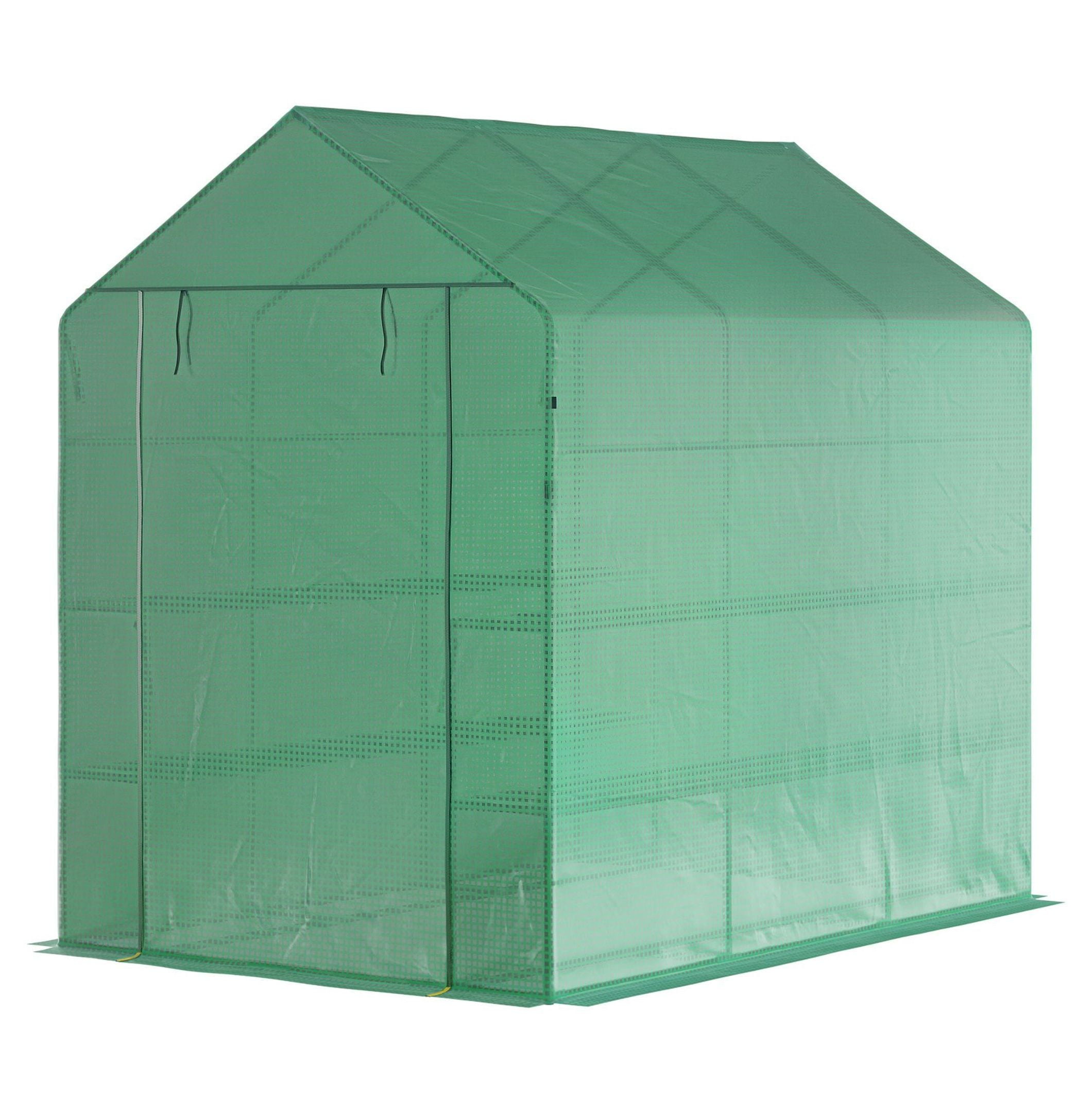 Walk-In Greenhouse 7x5x6 ft - Portable Plant Grow House with Shelves - Green PE Cover Steel Frame - Vegetable Herb Flower Garden Hothouse