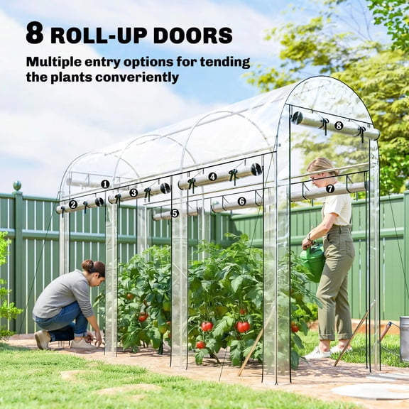 Walk-In Greenhouse Grow House  8 Roll-Up Zipper Doors  Steel Frame with UV-Protective Plastic Cover