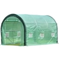 thumbnail image 1 of Walk-In Greenhouse Tunnel, Garden Accessory Tent with 2 Zipper Entry Doors and 6 Roll-Up Windows for Patio Backyard Garden Growing Flower, Green, LJ1815, 1 of 7