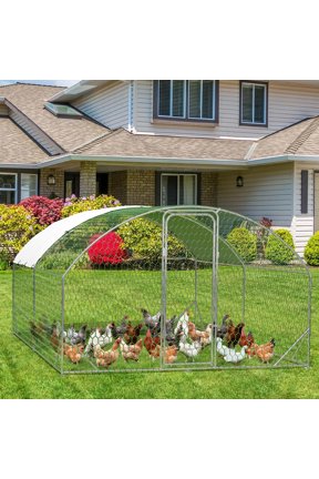 Walk-In Metal Chicken Run/Coop - Heavy-Duty Tri-Support Wire Mesh Frame, Waterproof UV Roof Cover, Outdoor Poultry Pen for Chickens Ducks Rabbits