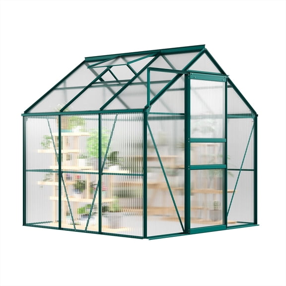 Walk-In Polycarbonate Greenhouse, 720g/m² Twin-Wall Panels, Reinforced Aluminum-Steel Frame