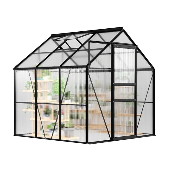 Walk-In Polycarbonate Greenhouse, 720g/m² Twin-Wall Panels, Reinforced Aluminum-Steel Frame