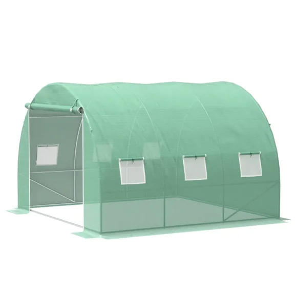 Walk-In Tunnel Greenhouse with 8 Roll-Up Windows, Green