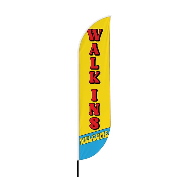 Walk-Ins Feather flag for Outdoor by Mavis Print | 11.5 FEET Long Polyester Outdoor Banner Flag for Easy Hang | HD Print Swooper I Flag Only for Business Advertising | Made in USA I Flag Only
