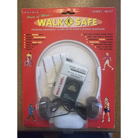 Walk Safe Portable Walkman Am/Fm Radio + Headphones & Alarm Sr-517