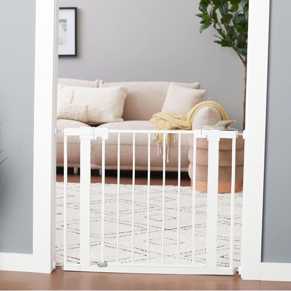 Walk-Through Pet Gate for Doorways, Fits 29"–38", 28" Tall White Dog Gate – Limited Time Deal – Easy Install Pressure Mounted Safety Barrier