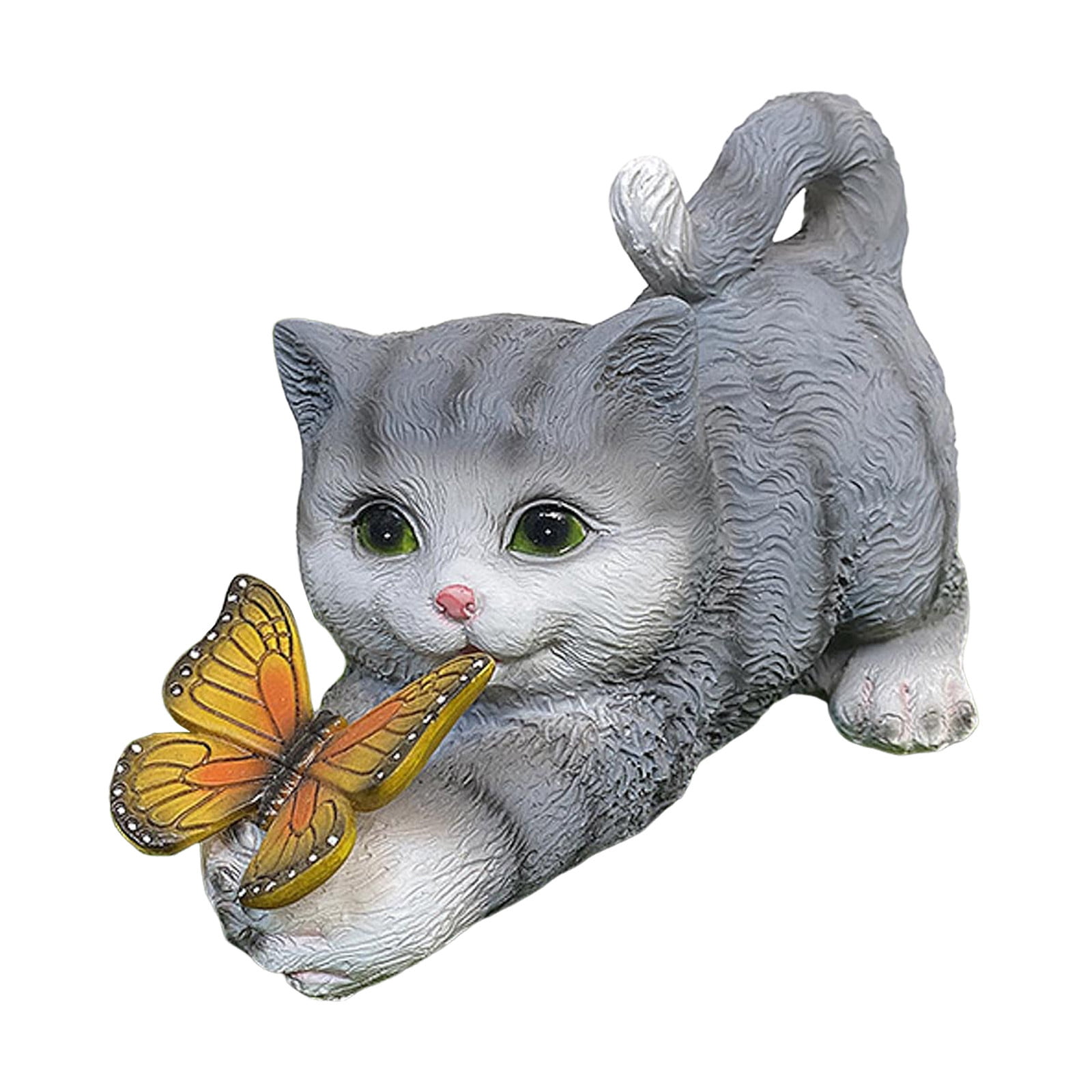 Walk Way Lights Garden Cat Holding Glowing Sculpture Gray And Yellow