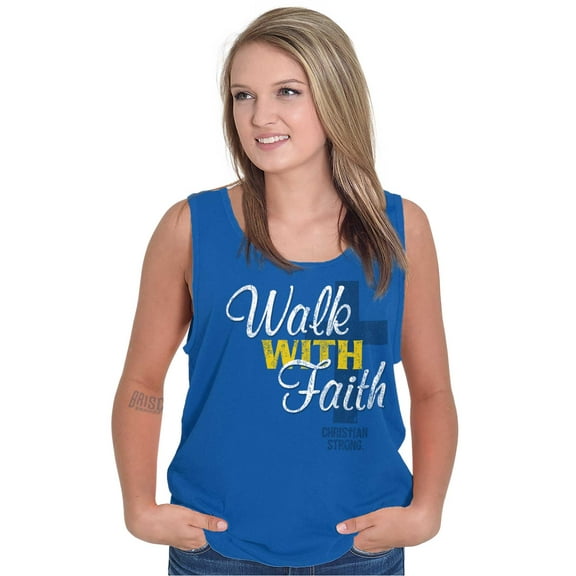 Walk With Faith Christian Cross Tank Top Tee Shirt Women Brisco Brands S