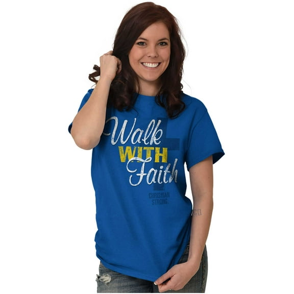 Walk With Faith Christian Cross Women's Graphic T Shirt Tees Brisco Brands 5X