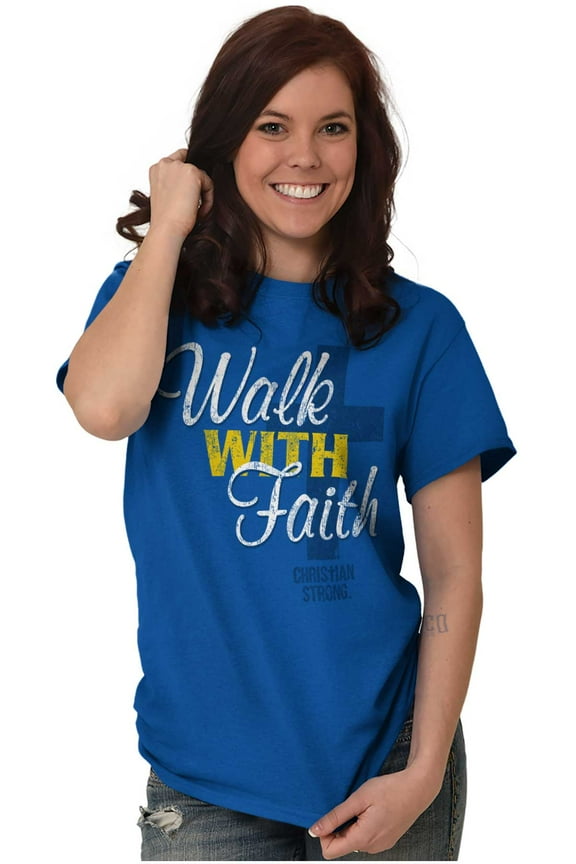 Walk With Faith Christian Cross Women's Plus Size Graphic Tee Brisco Brands 5X