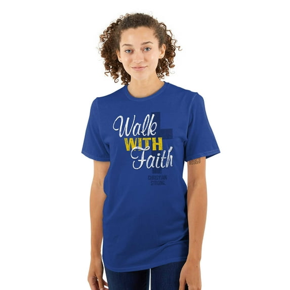 Walk With Faith Christian Cross Women's Graphic T Shirt Tees Brisco Brands X