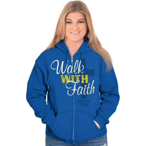 Walk With Faith Christian Cross Zip Hoodie Sweatshirt Women Brisco Brands L