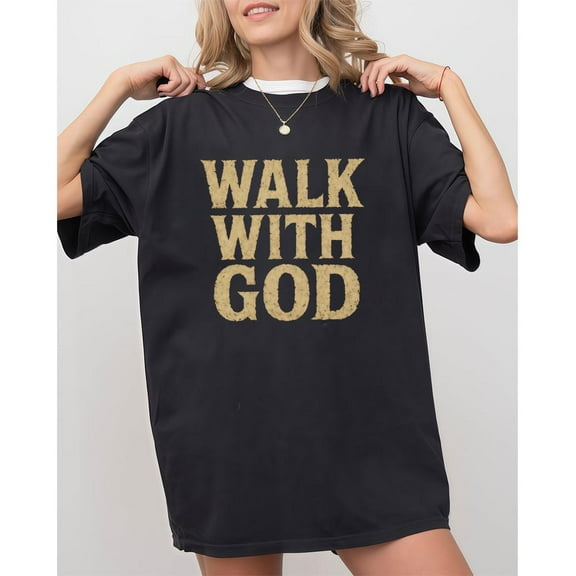 Walk With God Vintage Graphic Tee T Shirt Top Women Casual Short Sleeve Crew Neck Black S-5XL