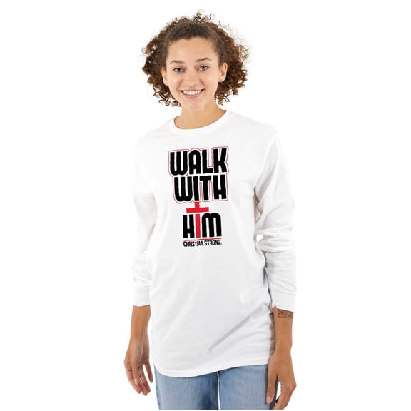 Walk With Him Jesus Christ Faith Long Sleeve TShirt Men Women Brisco Brands S