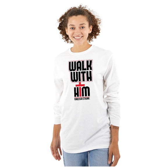 Walk With Him Jesus Christ Faith Long Sleeve TShirt Men Women Brisco Brands S