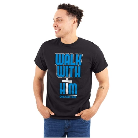 Walk With Him Jesus Christ Faith Plus Size Crewneck Graphic Tee Shirt Brisco Brands 2X