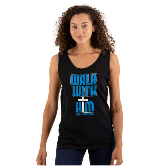 Walk With Him Jesus Christ Faith Tank Top T Shirts Men Women Brisco Brands M