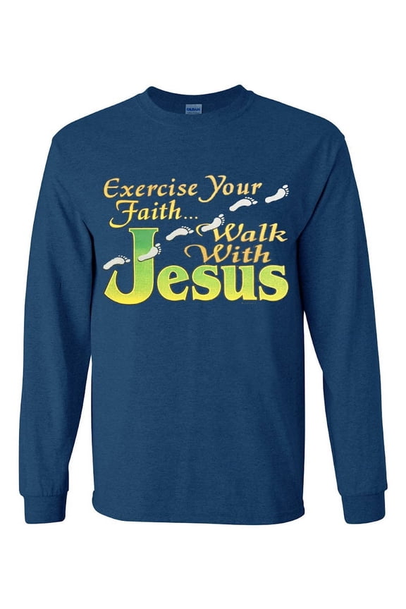 Walk With Jesus Christ Christian Gifts T-shirt Long Sleeve Mens