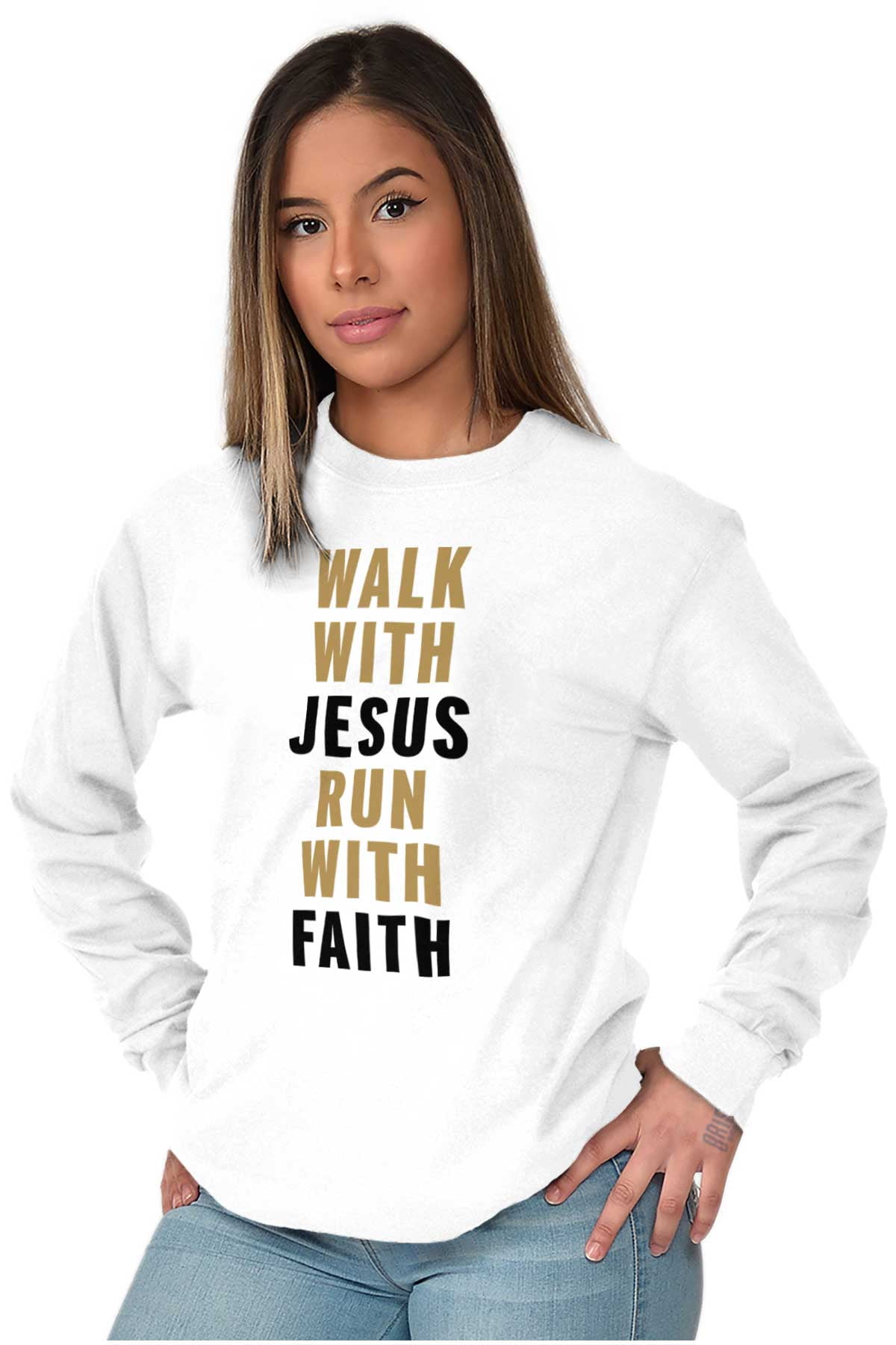 Walk With Jesus Christ Run Religious Long Sleeve TShirt Men Women