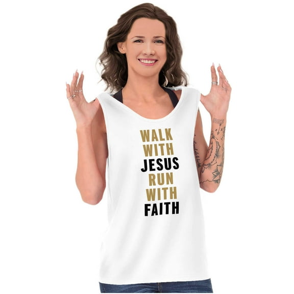 Walk With Jesus Christ Run Religious Tank Top T Shirts Men Women Brisco Brands S