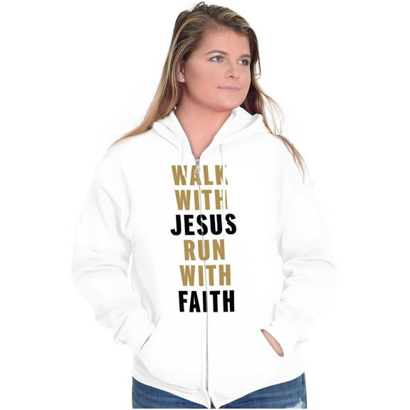 Walk With Jesus Christ Run Religious Zip Up Hoodie Men's Women's Brisco Brands S
