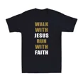 thumbnail image 1 of Walk With Jesus Christ Run With Faith God Christian Beliefs T-Shirt BLACK Unisex S-5XL Hot Trending Shirt, Vintage Birthday Gift, 1 of 4