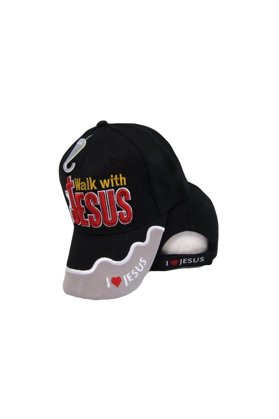 Walk With Jesus I Love Jesus Black Grey Christian Embroidered Cap CAP823 Hat