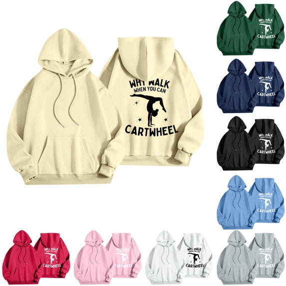 Why Walk Women's Printed Round Neck Pullover Sweatshirt Hooded Drawstring Sweatshirt Top, Casual Fall Winter Fashion with Soft Fabric for Comfortable Wear,Pink,M