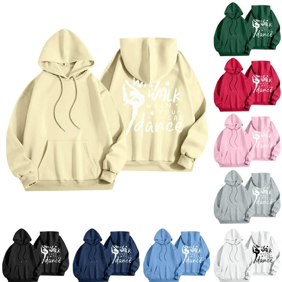 Why Walk Women's Printed Round Neck Pullover Sweatshirt Hooded Drawstring Sweatshirt Top, Casual Fall Winter Fashion with Soft Fabric for Comfortable Wear,Red,S