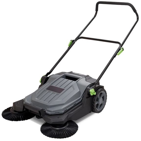 Walk-behind Hand Push Floor Sweeper, 25.6" Sweeping Width Floor Sweeper Manual Non-Electric, 5-Gallon Waste Container, Angle & Height Adjustable Folding Handle for Walkway, Yard, Garage, Patio