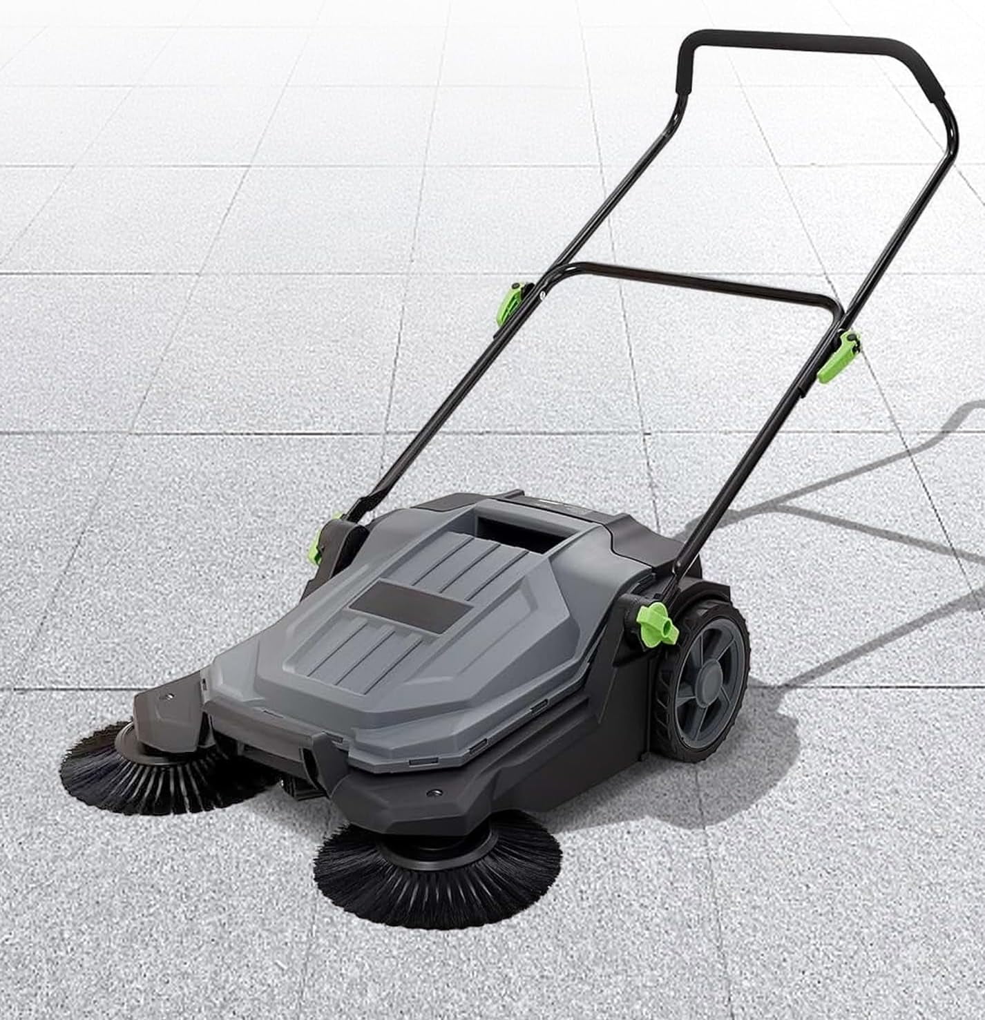 Walk-behind Hand Push Floor Sweeper, 25.6" Sweeping Width Floor Sweeper Manual Non-Electric, 5-Gallon Waste Container, Angle & Height Adjustable Folding Handle for Walkway, Yard, Garage, Patio