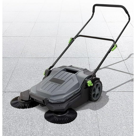 Walk-behind Hand Push Floor Sweeper, 25.6" Sweeping Width Floor Sweeper Manual Non-Electric, 5-Gallon Waste Container, Angle & Height Adjustable Folding Handle for Walkway, Yard, Garage, Patio