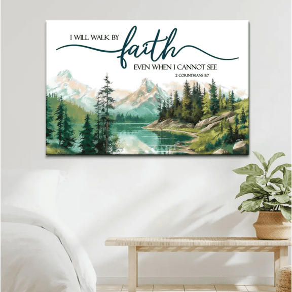 Walk by Faith Bible Verse Christian Canvas Wall Art, Scripture Print, Inspirational Religious Wall Decor Gift